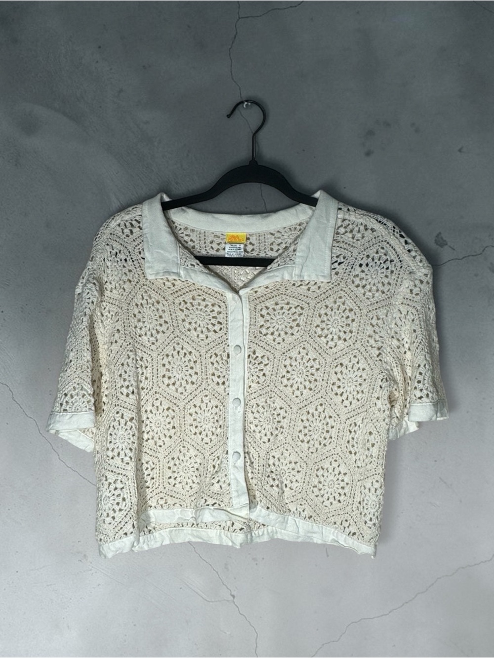 Agua Bendita Shell Seed Crocheted Button Up Shirt